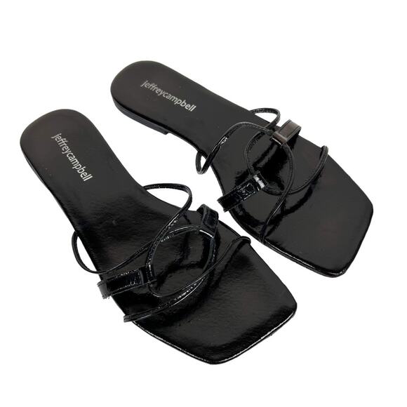 Jeffrey Campbell Black‎ Patent Leather Square Toe Strappy Addison Sandals Size 6 - Picture 1 of 8